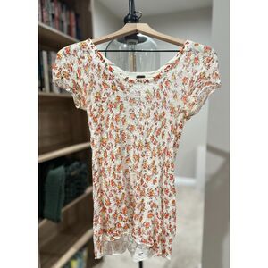 Free People Short Sleeve Knit Sheer Crochet Top